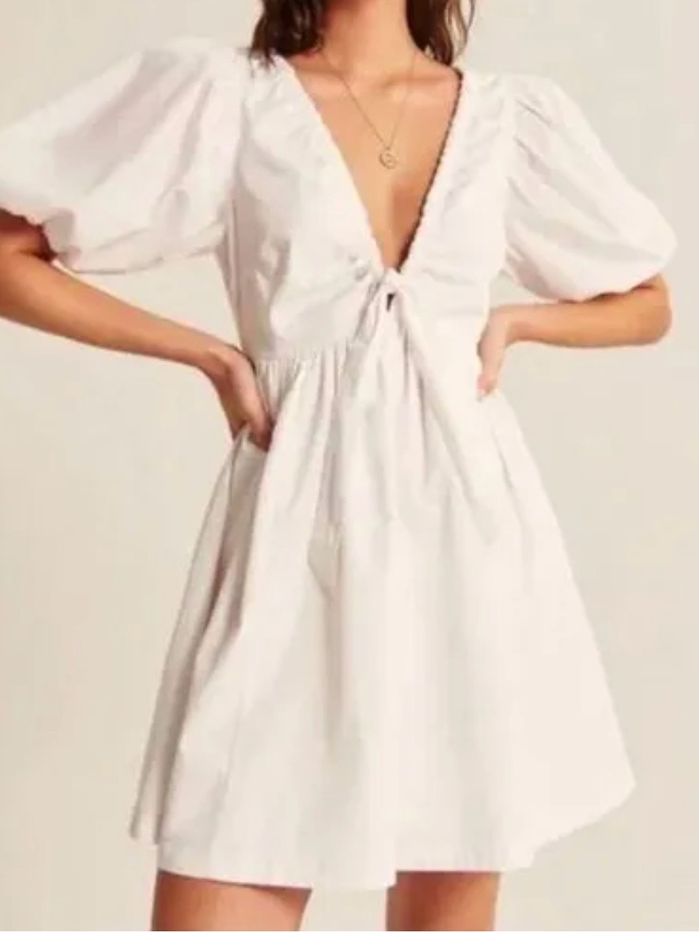 Abercrombie & Fitch White Puff Sleeve V‑Neck Mini Dress